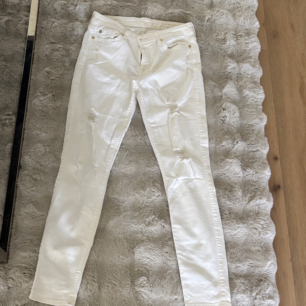 7 For All Mankind Women's Straight Leg Jeans - Cream